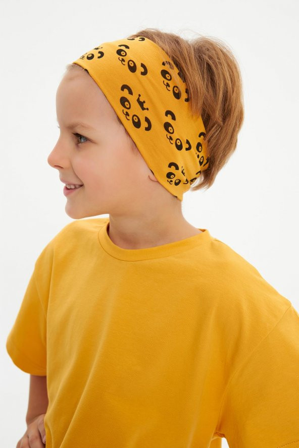 Hardal Desenli-Hardal Erkek Çocuk %100 Pamuklu Penye Oversize Hardal T-Shirt Yumuşak Bandana 2'Lİ TAKIM  Trend Seri 4 - 4