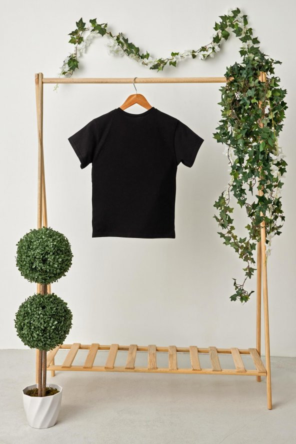 Siyah Erkek Çocuk Kısa Kollu Bisiklet Yaka Terletmez, Yumuşak Rahat %100 Pamuklu Penye T-Shirt - 5