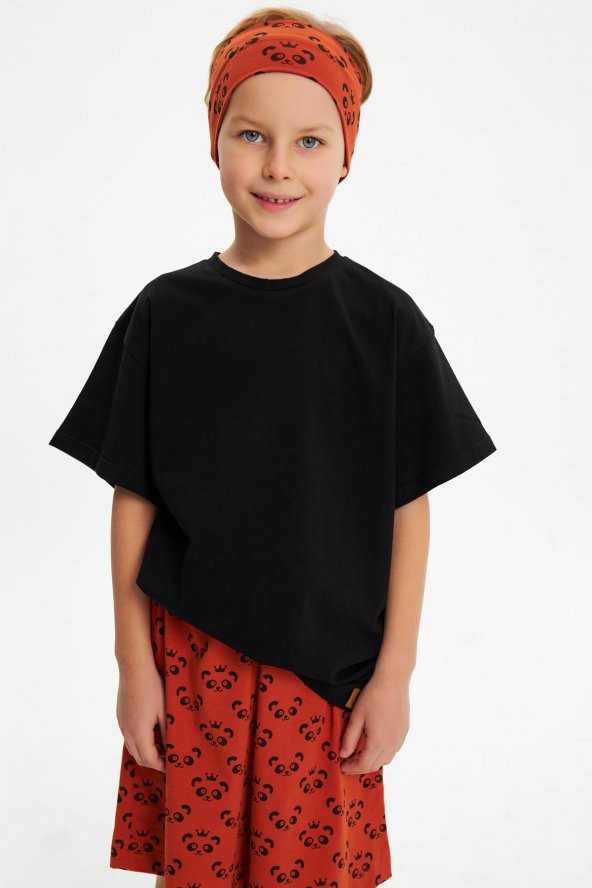 Siyah Erkek Çocuk Kısa Kollu Bisiklet Yaka Terletmez, Yumuşak Rahat %100 Pamuklu Penye T-Shirt - 6