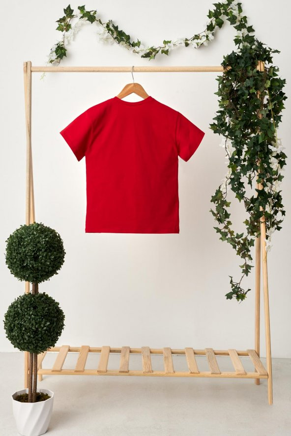 Kırmızı Erkek Çocuk Kısa Kollu Bisiklet Yaka Terletmez, Yumuşak Rahat %100 Pamuklu Penye T-Shirt - 5