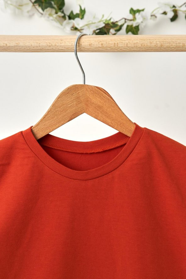 Kiremit Erkek Çocuk Kısa Kollu Bisiklet Yaka Terletmez, Yumuşak Rahat %100 Pamuklu Penye T-Shirt - 3
