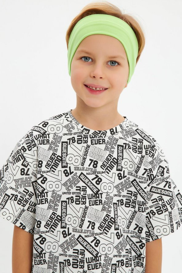 Beyaz Erkek Çocuk Kısa Kollu Desenli Bisiklet Yaka Terletmez, Yumuşak Rahat %100 Pamuklu Penye T-Shirt - 8