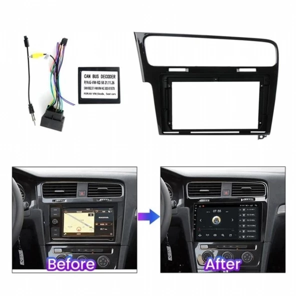 VOLKSWAGEN GOLF 7 PİANO BLACK ANDROİD TEYP ÇERÇEVE (10 INCH) - SOKET - CANBUS