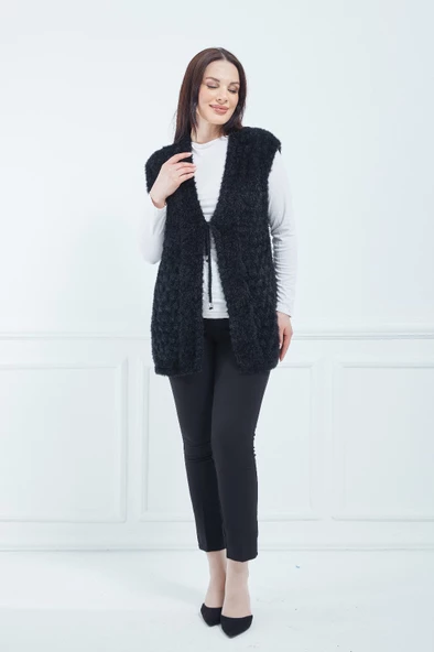 Kadın Siyah Yumoş Gelin Yelek - 4