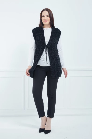 Kadın Siyah Yumoş Gelin Yelek - 5