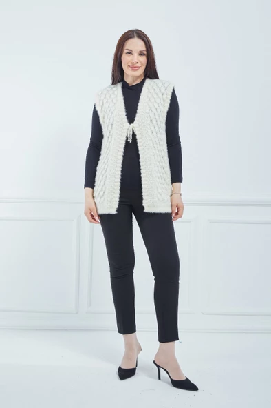 Kadın Krem Yumoş Gelin Yelek - 7