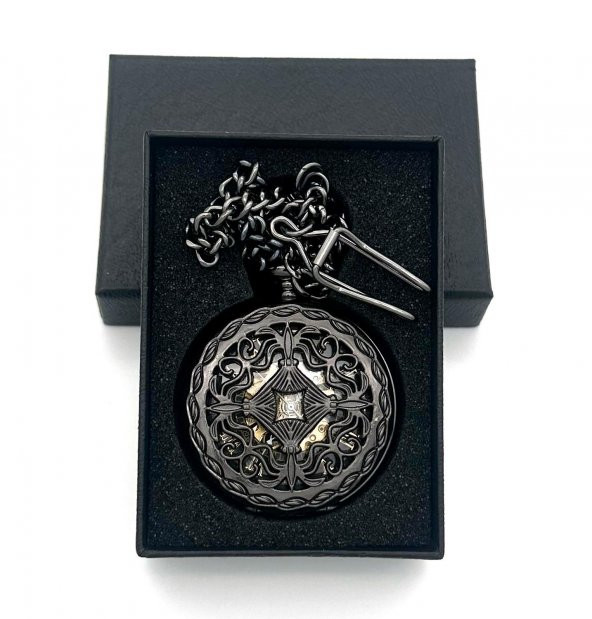 Valkyrie Vintage Kutulu Köstekli Kurmalı Mekanik Chrome İskelet Saat - Hediyelik Cep Saati - Retro - 2