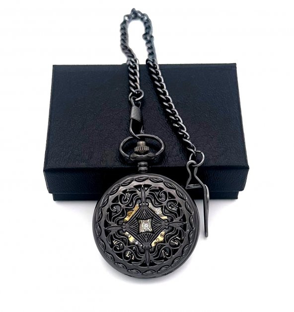 Valkyrie Vintage Kutulu Köstekli Kurmalı Mekanik Chrome İskelet Saat - Hediyelik Cep Saati - Retro - 3