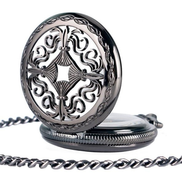 Valkyrie Vintage Kutulu Köstekli Kurmalı Mekanik Chrome İskelet Saat - Hediyelik Cep Saati - Retro - 6