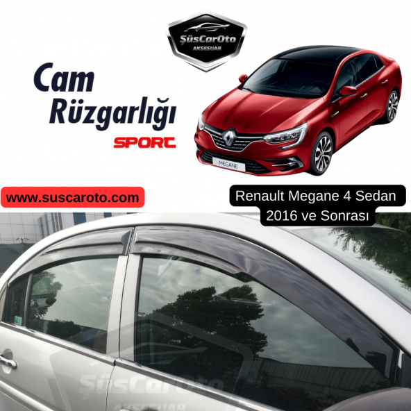 Renault Megane 4 Sedan 2016 ve Sonrası Uyumlu Mugen Cam Rüzgarlığı Seti Piano Black 4lü İthal