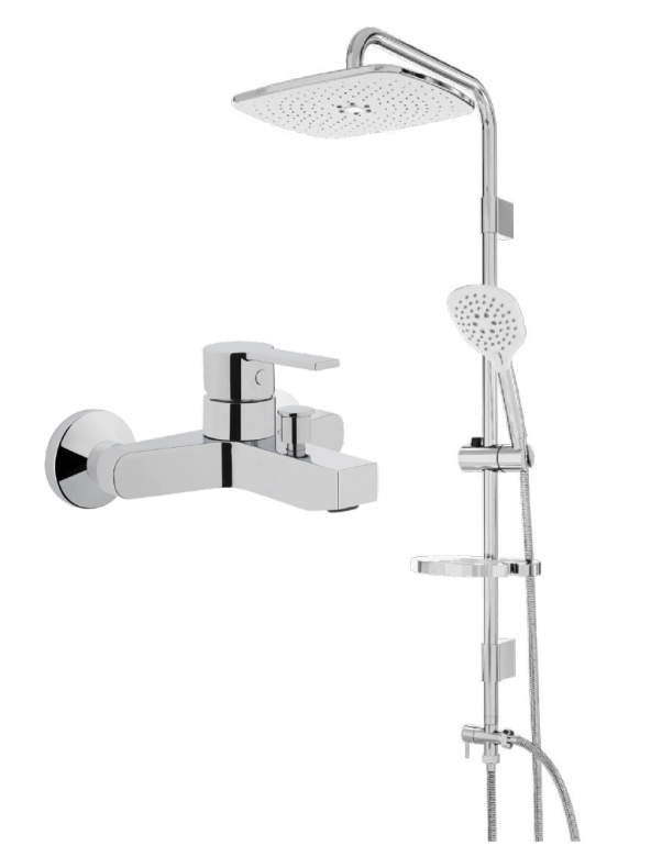 Flo S A41937 Banyo Bataryası+Yeni Nesil Paslanmaz Çelik Yağmur Tepe Duş seti Duş Sistemi 2Li Set