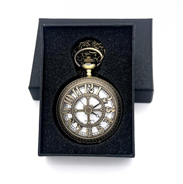 Valkyrie Vintage Kutulu Retro Rakamlı Köstekli Saat - Cep Saati - 2