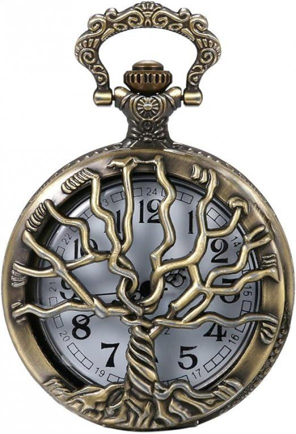 Valkyrie Vintage Hayat Ağacı Motifli Retro Kutulu Köstekli Saat - Cep Saati
