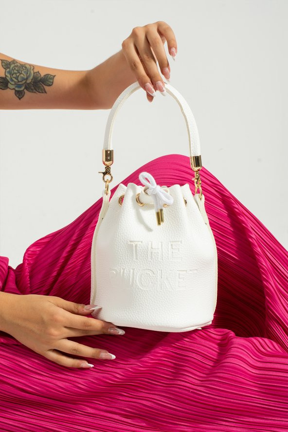 Kadın Beyaz Çarpraz The Bucket Bag Model İpli Omuz ve El Kova Çanta