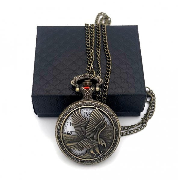 Valkyrie Vintage Kartal Motifli Retro Köstekli Cep Saati - Beşiktaş Saat - Kutulu Hediyelik - 3
