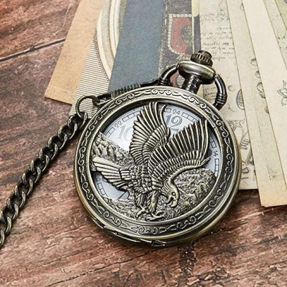 Valkyrie Vintage Kartal Motifli Retro Köstekli Cep Saati - Beşiktaş Saat - Kutulu Hediyelik - 5