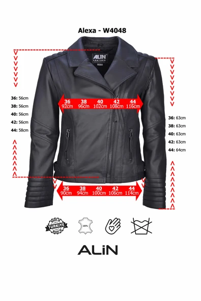 Alexa Siyah Biker Hakiki Deri Ceket Kadın - 3