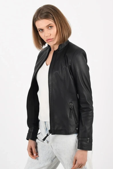 Kibyra Siyah Fit Hakiki Deri Ceket Kadın