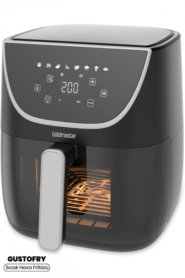 Gustofry 1700w Xl Dokunmatik 8 Ön Ayarlı Cam Kapaklı Hazne Aydınlatmalı Airfryer Sıcak Hava Fritözü ürün görseli 1