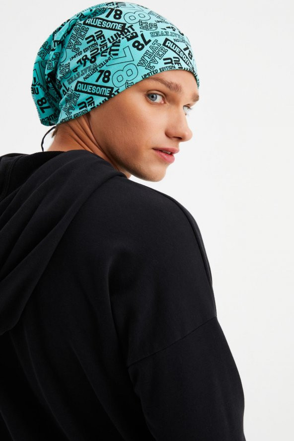 Erkek Turquaz Desenli 4 Mevsim Pamuklu, Esnek, Ultra Yumuşak Hafif, Terletmez, İp Detaylı Penye Şapka - 6