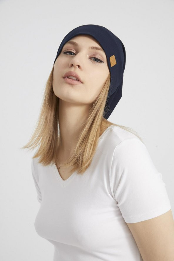 Kadın Lacivert, ip detaylı özel tasarım 4 mevsim Şapka Bere Buff -Ultra yumuşak doğal penye - 6