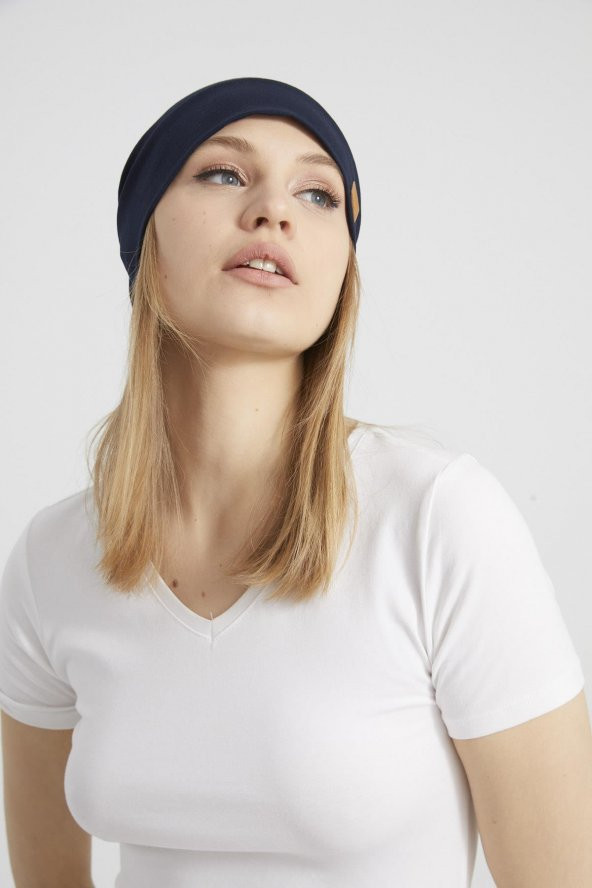 Kadın Lacivert, ip detaylı özel tasarım 4 mevsim Şapka Bere Buff -Ultra yumuşak doğal penye - 7