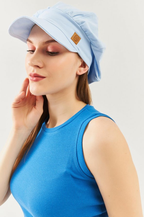 Bebe Mavi Kadın 4 Mevsim Pamuklu, Ultra Yumuşak Hafif, Terletmez, Tarz, Trend Kasket Vizyerli Penye Şapka