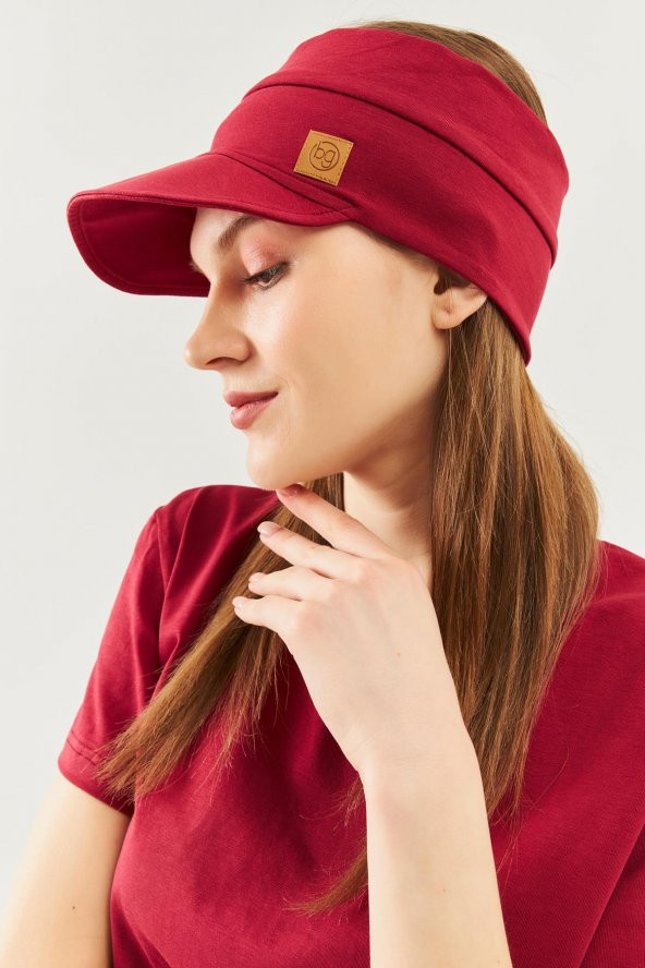 Bordo Kadın UV Koruyuculu Eşşiz Yumuşak Siperlikli %100 Pamuklu Penye Tenis Golf stil Vizör Şapka - 2