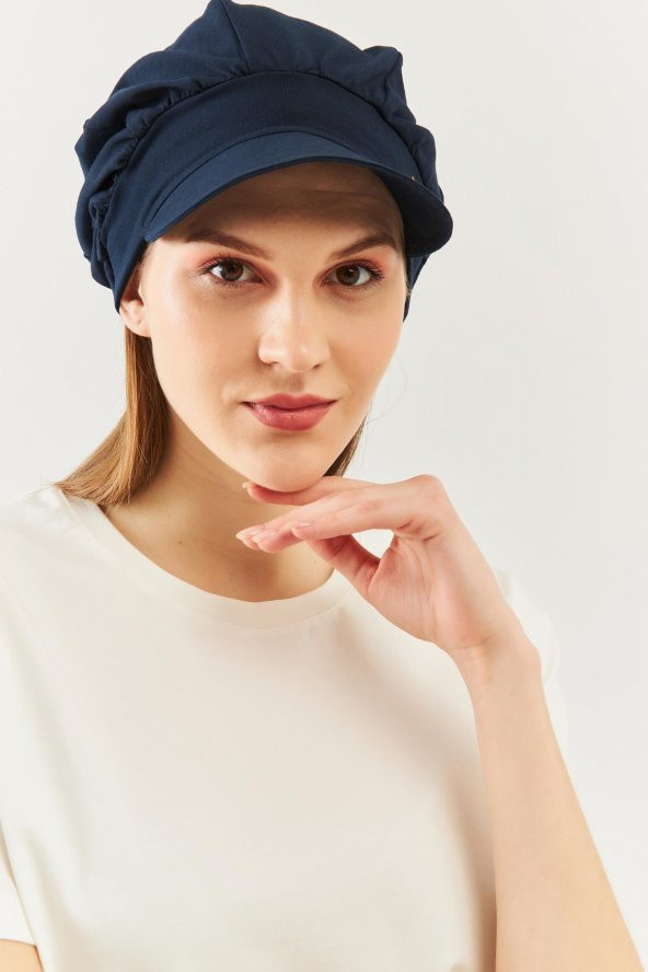 Lacivert Kadın 4 Mevsim Pamuklu, Ultra Yumuşak Hafif, Terletmez, Tarz, Trend Kasket Vizyerli Penye Şapka