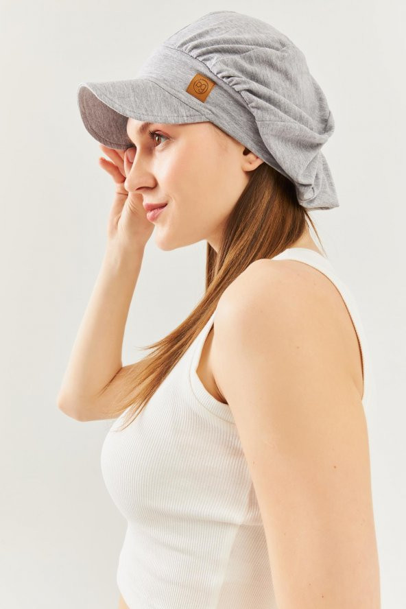 Gri Kadın 4 Mevsim Pamuklu, Ultra Yumuşak Hafif, Terletmez, Tarz, Trend Kasket Vizyerli Penye Şapka