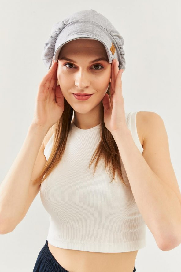 Gri Kadın 4 Mevsim Pamuklu, Ultra Yumuşak Hafif, Terletmez, Tarz, Trend Kasket Vizyerli Penye Şapka - 2