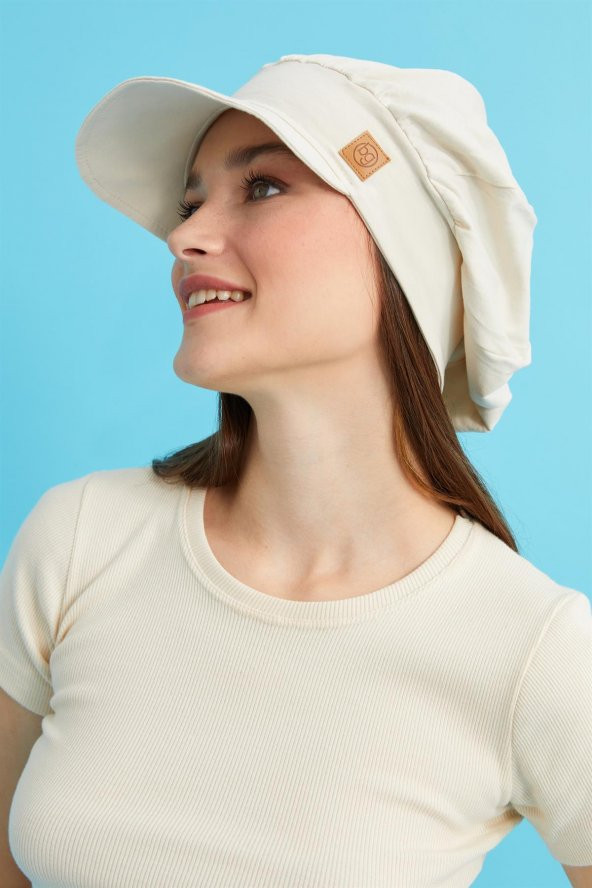 Bej Kadın 4 Mevsim Pamuklu, Ultra Yumuşak Hafif, Terletmez, Tarz, Trend Kasket Vizyerli Penye Şapka - 2