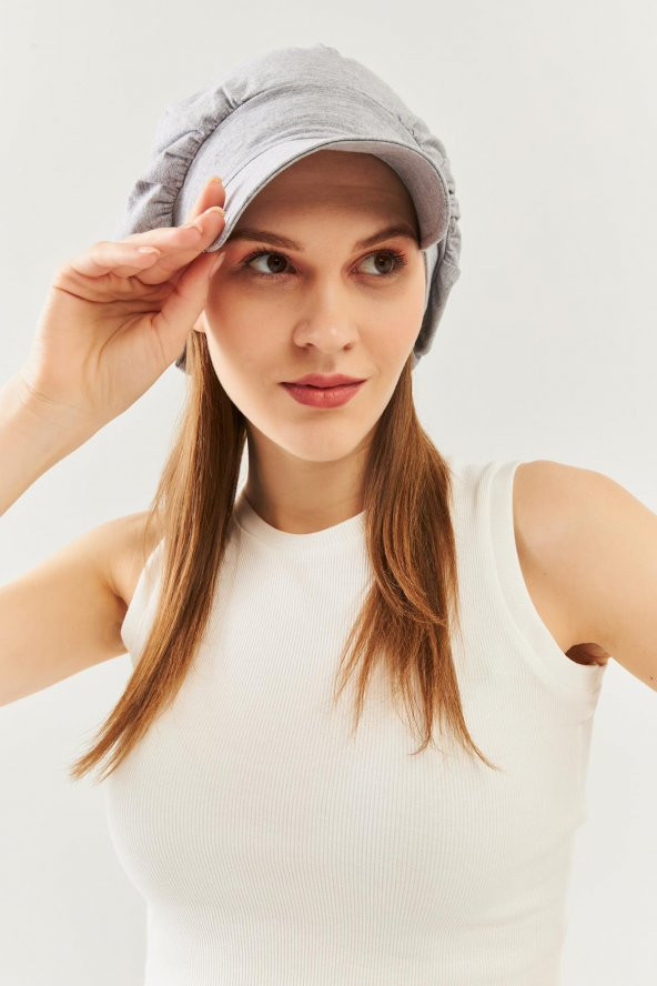 Gri Kadın 4 Mevsim Pamuklu, Ultra Yumuşak Hafif, Terletmez, Tarz, Trend Kasket Vizyerli Penye Şapka - 3