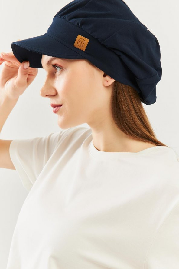 Lacivert Kadın 4 Mevsim Pamuklu, Ultra Yumuşak Hafif, Terletmez, Tarz, Trend Kasket Vizyerli Penye Şapka - 5