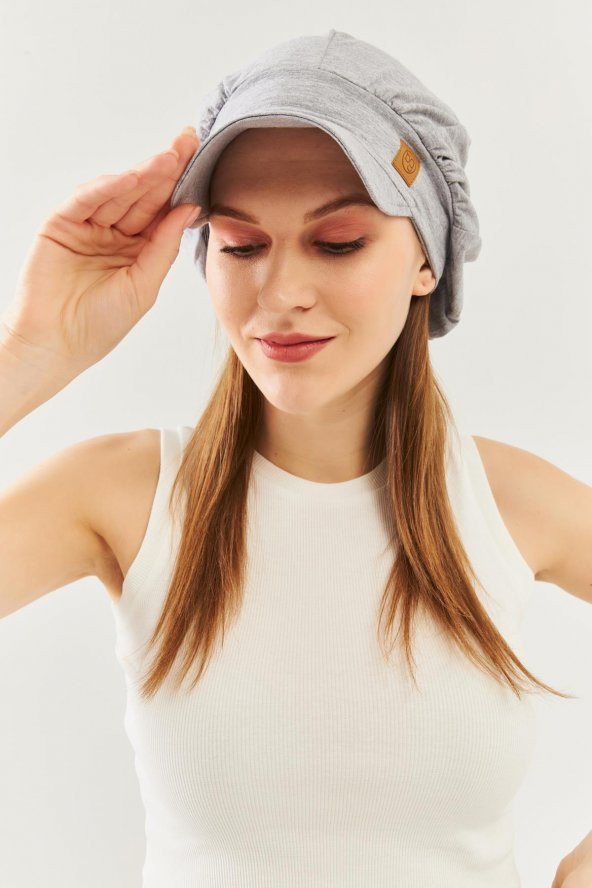 Gri Kadın 4 Mevsim Pamuklu, Ultra Yumuşak Hafif, Terletmez, Tarz, Trend Kasket Vizyerli Penye Şapka - 5