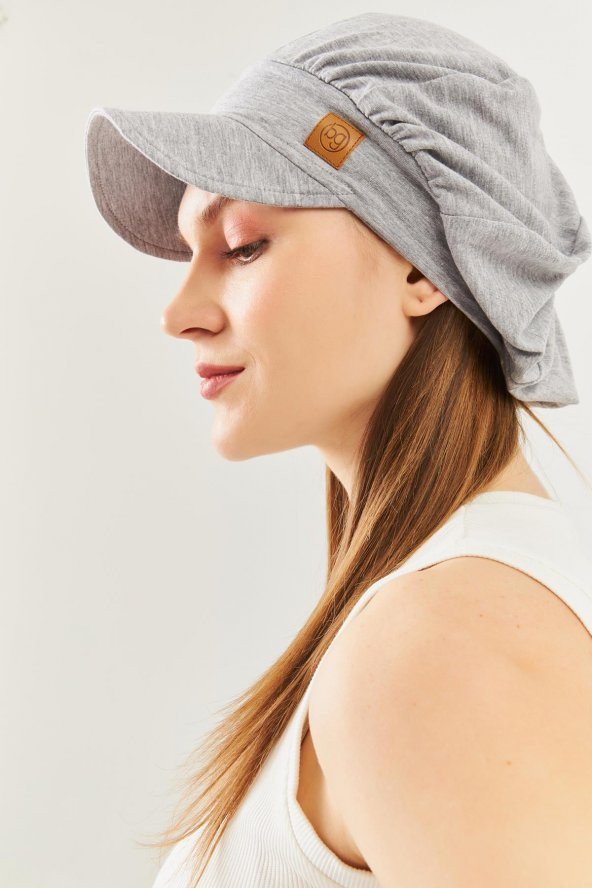 Gri Kadın 4 Mevsim Pamuklu, Ultra Yumuşak Hafif, Terletmez, Tarz, Trend Kasket Vizyerli Penye Şapka - 6