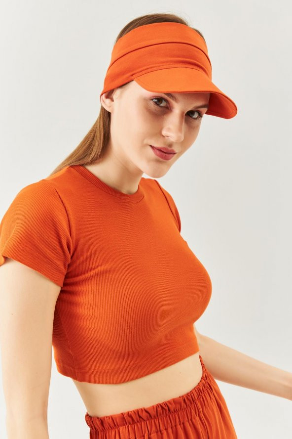 Kiremit Kadın UV Koruyuculu Eşşiz Yumuşak Siperlikli %100 Pamuklu Penye Tenis Golf stil Vizör Şapka - 3