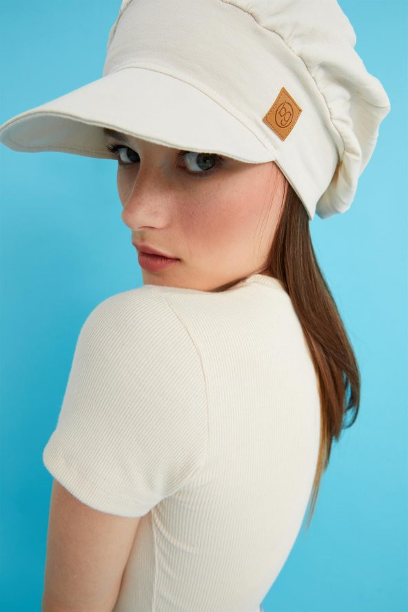 Bej Kadın 4 Mevsim Pamuklu, Ultra Yumuşak Hafif, Terletmez, Tarz, Trend Kasket Vizyerli Penye Şapka - 3