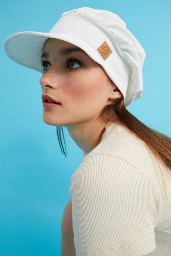 Bej Kadın 4 Mevsim Pamuklu, Ultra Yumuşak Hafif, Terletmez, Tarz, Trend Kasket Vizyerli Penye Şapka - 4