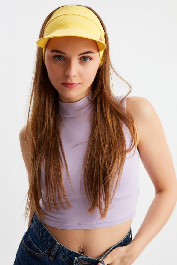 Lila - Sarı UV Korumalı Katlanır Üstü Açık Yumuşak Siperli %100 Pamuklu Penye Tenis Vizör Şapka 2^li Set - 3