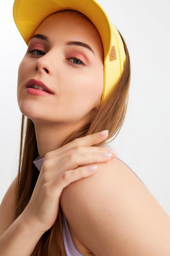 Lila - Sarı UV Korumalı Katlanır Üstü Açık Yumuşak Siperli %100 Pamuklu Penye Tenis Vizör Şapka 2^li Set - 5