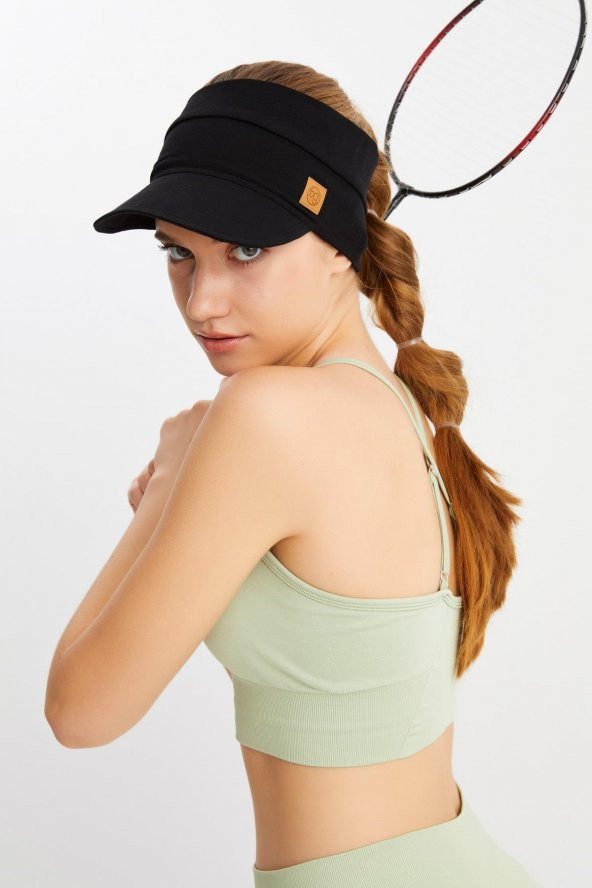 Siyah - Füme UV Korumalı Katlanır Üstü Açık Yumuşak Siperli %100 Pamuklu Penye Tenis Vizör Şapka 2^li Set - 5