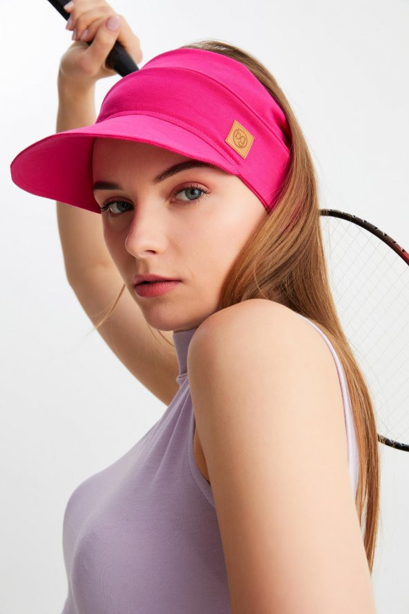 Kadın Fuşya UV Korumalı Katlanabilir Üstü Açık Yumuşak Siperli 100 Pamuklu Penye Tenis Vizör Şapka