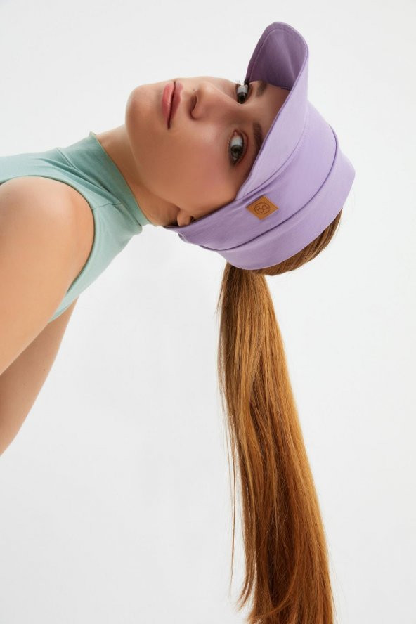 Lila - Sarı UV Korumalı Katlanır Üstü Açık Yumuşak Siperli %100 Pamuklu Penye Tenis Vizör Şapka 2^li Set - 6