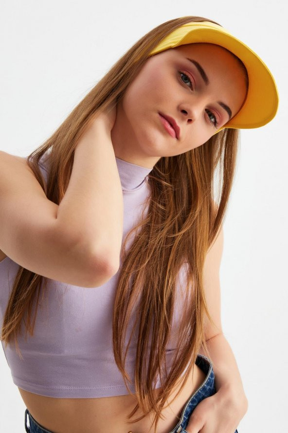 Lila - Sarı UV Korumalı Katlanır Üstü Açık Yumuşak Siperli %100 Pamuklu Penye Tenis Vizör Şapka 2^li Set - 7