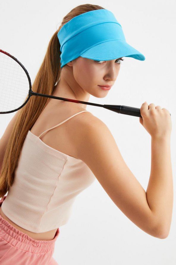 Kadın Aqua UV Korumalı Katlanabilir Üstü Açık Yumuşak Siperli %100 Pamuklu Penye Tenis Vizör Şapka