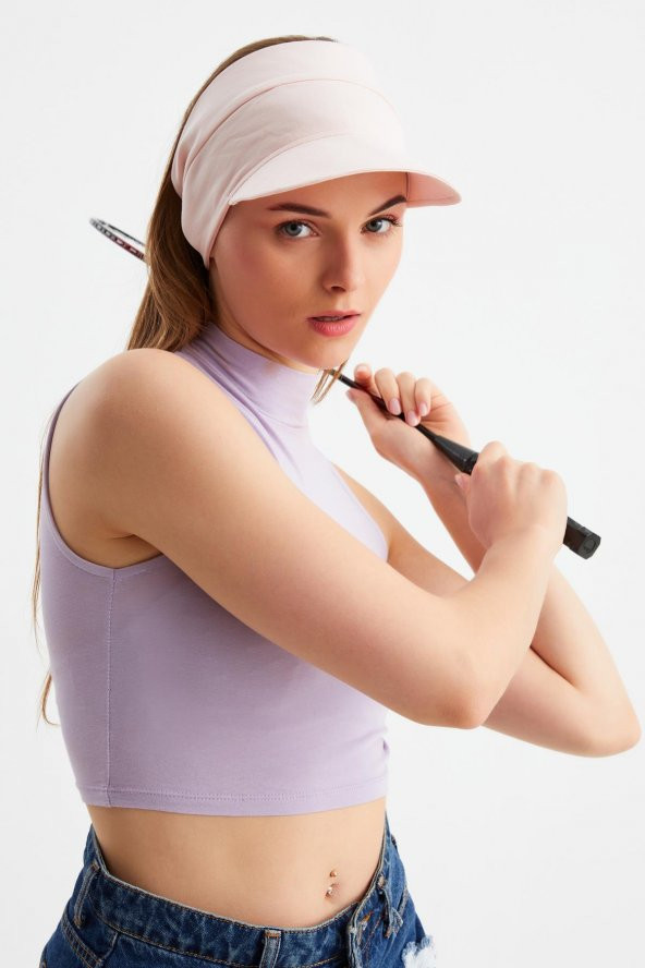 Kadın Pudra UV Korumalı Katlanabilir Üstü Açık Yumuşak Siperli %100 Pamuklu Penye Tenis Vizör Şapka - 2