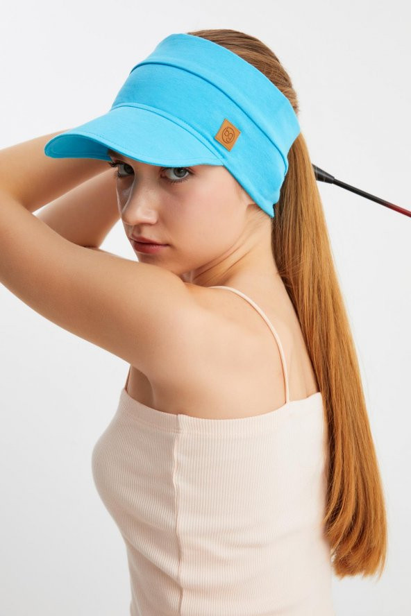 Kadın Aqua UV Korumalı Katlanabilir Üstü Açık Yumuşak Siperli %100 Pamuklu Penye Tenis Vizör Şapka - 2