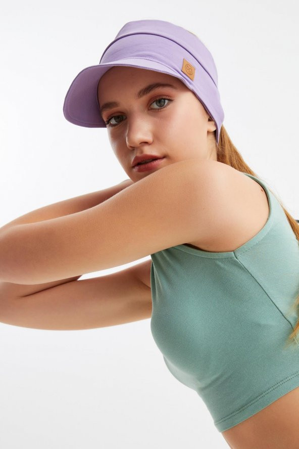 Kadın Lila UV Korumalı Katlanabilir Üstü Açık Yumuşak Siperli 100 Pamuklu Penye Tenis Vizör Şapka