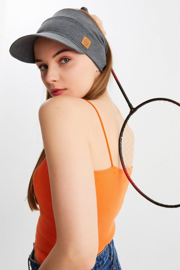 Kadın Füme UV Korumalı Katlanabilir Üstü Açık Yumuşak Siperli 100 Pamuklu Penye Tenis Vizör Şapka